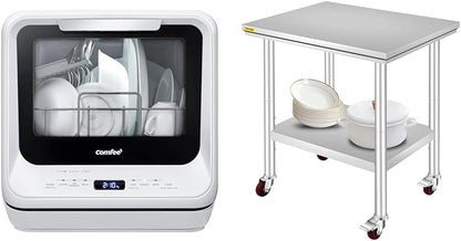 COMFEE' Portable Dishwasher Countertop with 5L Built-in Water Tank, No Hookup Needed, 6 Programs, 360° Dual Spray, 192℉ High-Temp& Air-Dry Function, Mini Dishwasher for RVs, White