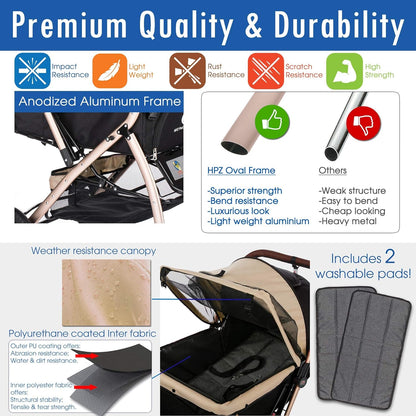 Pet Rover Premium Heavy Duty DogCat Stroller Travel Carriage CompartmentZipperless EntryPump-Free Rubber Tires Small, Medium, Large Pets (Black 2nd-Gen.), X-Large (Pack of 1)