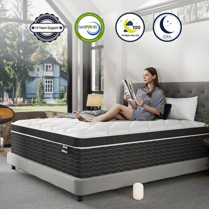 Full Size Mattress, 10 Inch Full Size Mattress in a Box, Medium Plush Hybrid Mattress