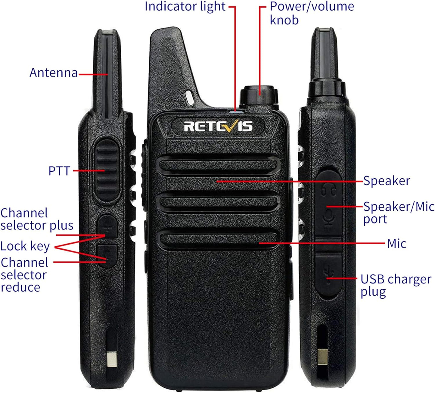 Talkies Mini, Rechargeable Two Way Radio Long Range, 2 Way Radio Small, Portable VOX, for Business Commercial Work School Church Restaurant (20 Pack,Black)