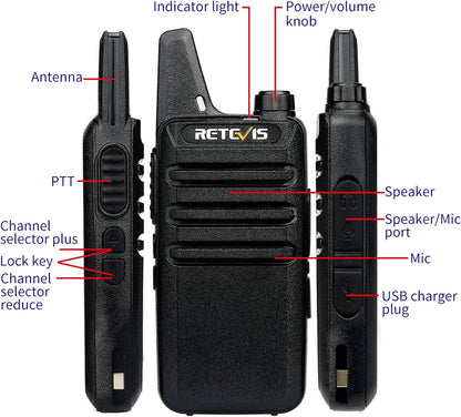 Talkies Mini, Rechargeable Two Way Radio Long Range, 2 Way Radio Small, Portable VOX, for Business Commercial Work School Church Restaurant (20 Pack,Black)