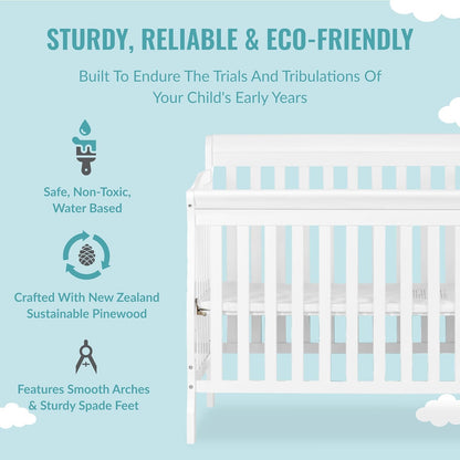 Dream On Me Jayden 4-in-1 Mini Crib & Changer with Storage, White