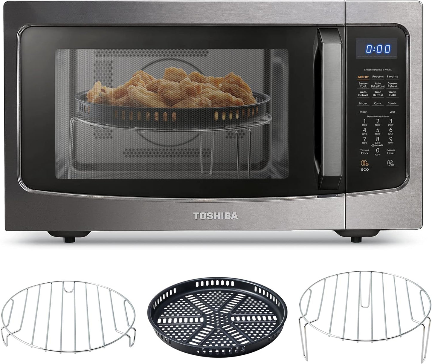 TOSHIBA 4-in-1 ML-EC42P(SS) Countertop Microwave Oven, Smart Sensor, Convection, Air Fryer Combo, Mute Function, Position Memory 13.6" Turntable, 1.5 Cu Ft, 1000W, Silver