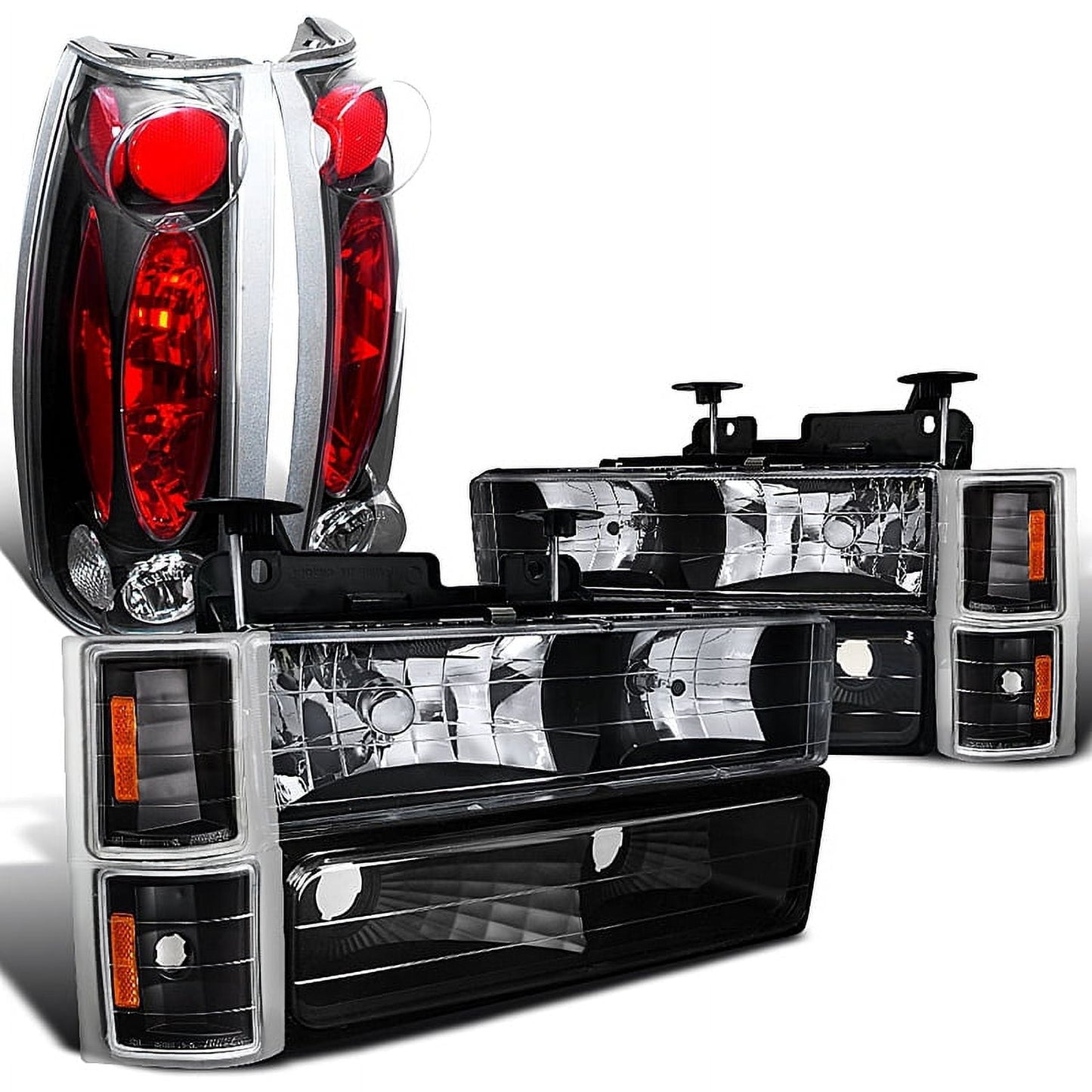 Spec-D Tuning Black Headlights + Bumper & Corner Lamps + LED Bumper Fog Light Compatible with Chevy C/K 1500/2500/3500 Left + Right Pair Headlamps Assembly