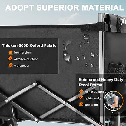Uyittour Collapsible Wagon Cart Heavy Duty Foldable, Utility Grocery Wagon for Camping Sports Shopping