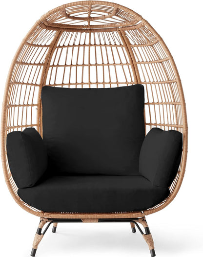 Best Choice Products Wicker Egg Chair, Oversized Indoor Outdoor Lounger for Patio, Backyard, Living Room w/ 4 Cushions, Steel Frame, 440lb Capacity - Ivory