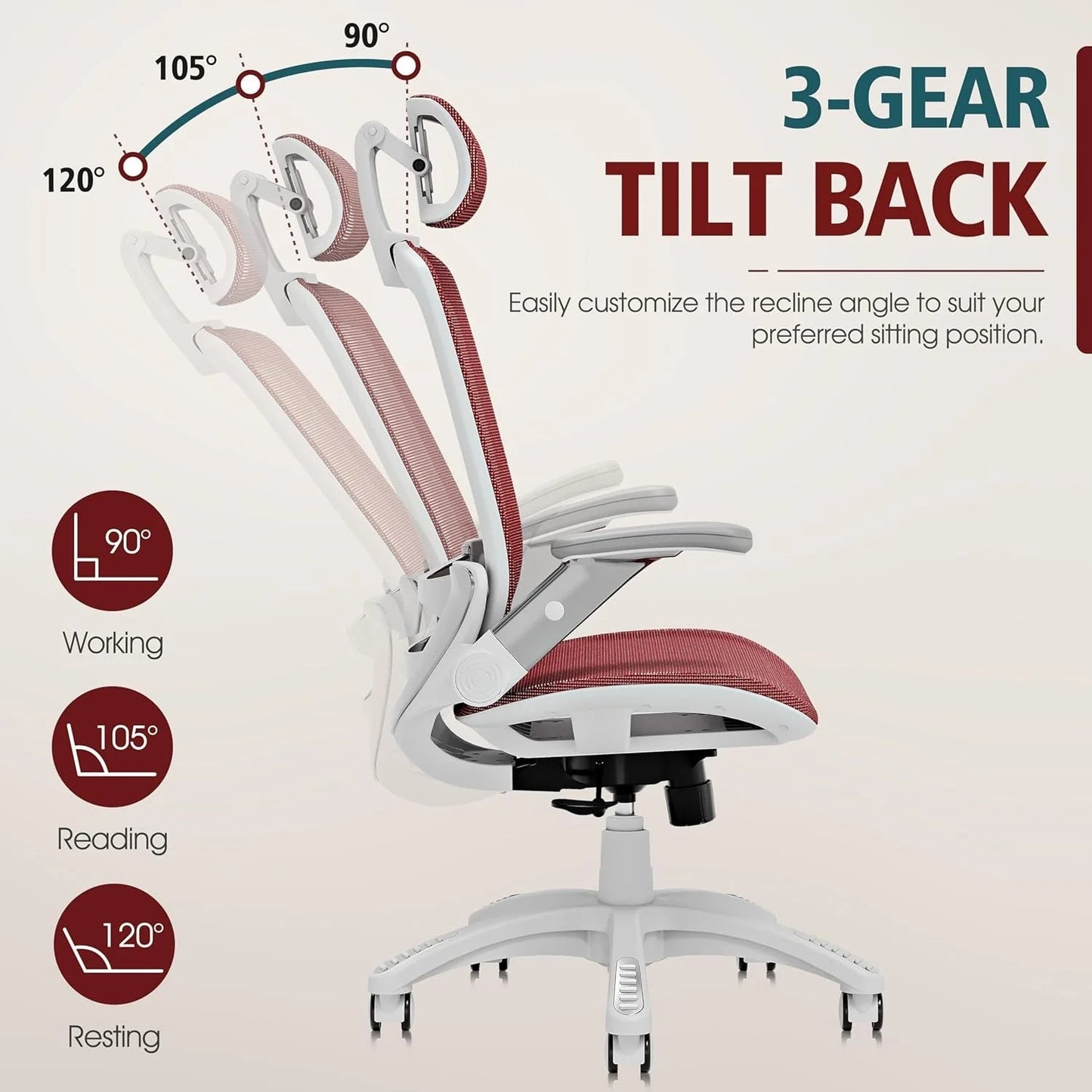GABRYLLY Ergonomic Office Chair, High Back Home Desk Chair with Headrest, Flip-Up Arms, 90-120° Tilt Lock and Wide Cushion, Big and Tall Mesh Chairs for Man Woman, Black Task Chair