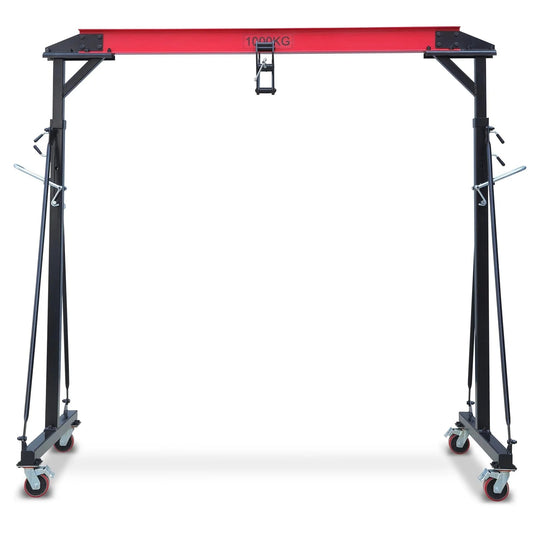 Garvee 1 Ton Adjustable Gantry Crane, 2200 lbs Capacity, Height Adjustable 96.5"-143.7", Portable Hoist for Factory, Construction, Warehouse, Auto Repair