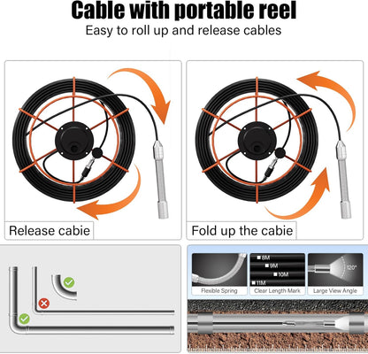 Sewer Inspection Camera, 100FT, DVR, Audio, 4.3" Screen