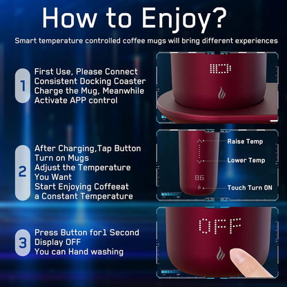 Temperature Control Heated Coffee Mug Smart Self Heating Travel Mug 12 Oz App Controlled Warmer Mug 5 Hour LED Display Keep Coffee Hot All Day up to 149℉ Fast Wireless Charger Base Black2.0