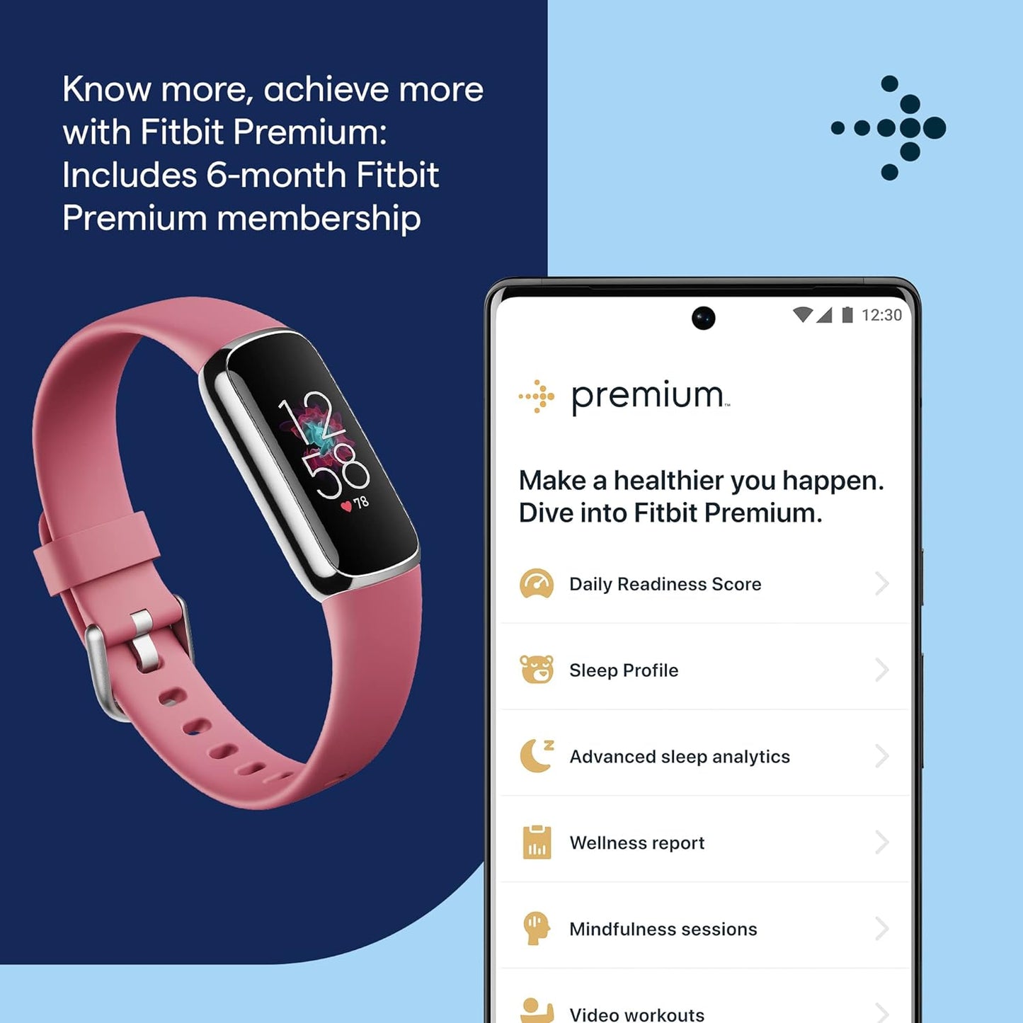 Fitness and Wellness-Tracker with Stress Management, Sleep-Tracking and 24/7 Heart Rate, One Size S L Bands Included, Lunar White/Soft Gold Stainless Steel, 1 Count