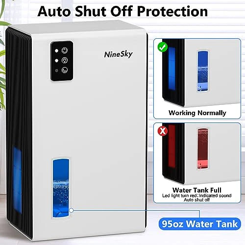 NineSky Dehumidifier for Home, 85 OZ Water Tank, (800 sq.ft) Dehumidifiers for Bathroom