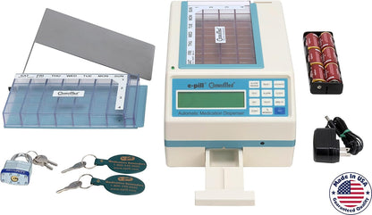 Tamper-proof automatic pill dispenser - metal safety lid with padlock