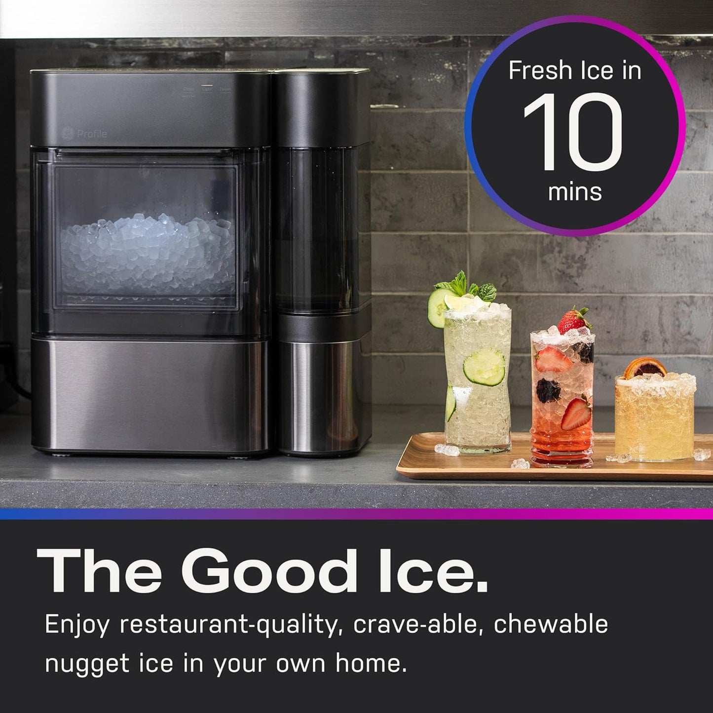 Countertop Nugget Ice Maker with Side Tank | Ice Machine with WiFi Connectivity | Smart Home Kitchen Essentials | Stainless Steel
