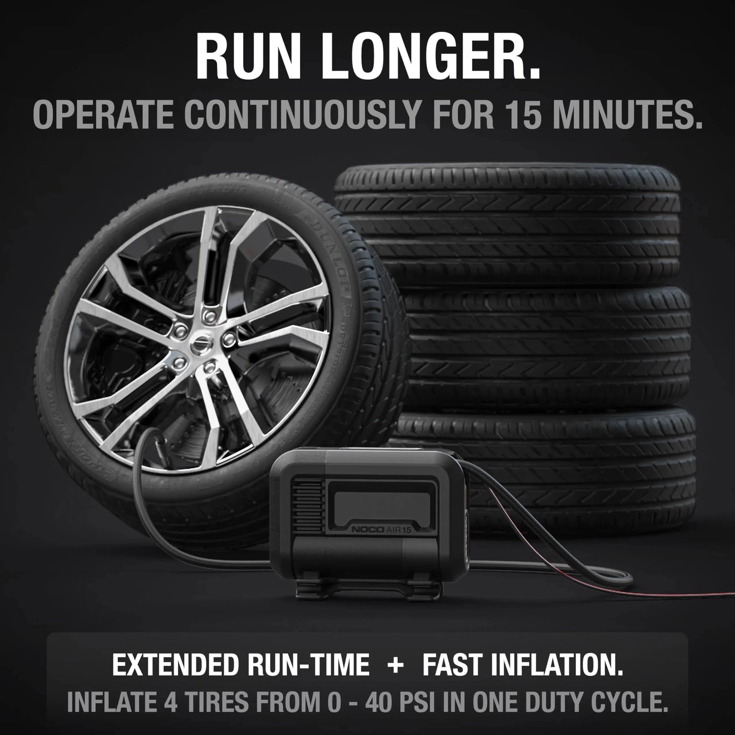 UltraFast 15A Tire Inflator, 12V Portable Air Compressor Pump, Rated at 80 PSI, Inflates Tires from 0-40 PSI in 2.9 Minutes with a Digital Gauge, Smart Pressure and Auto-Shutoff
