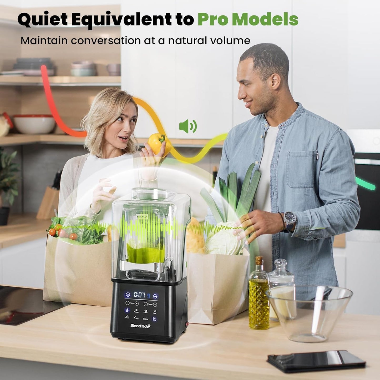 Commercial Blender, 1500W Vacuum Blender for Less Foam, Professional-Grade Quiet Shield, Kitchen Timer, 9 Speeds, 6 Programs for Smoothies, Frozen Drinks, Self-Cleaning, 64oz Bulk Production