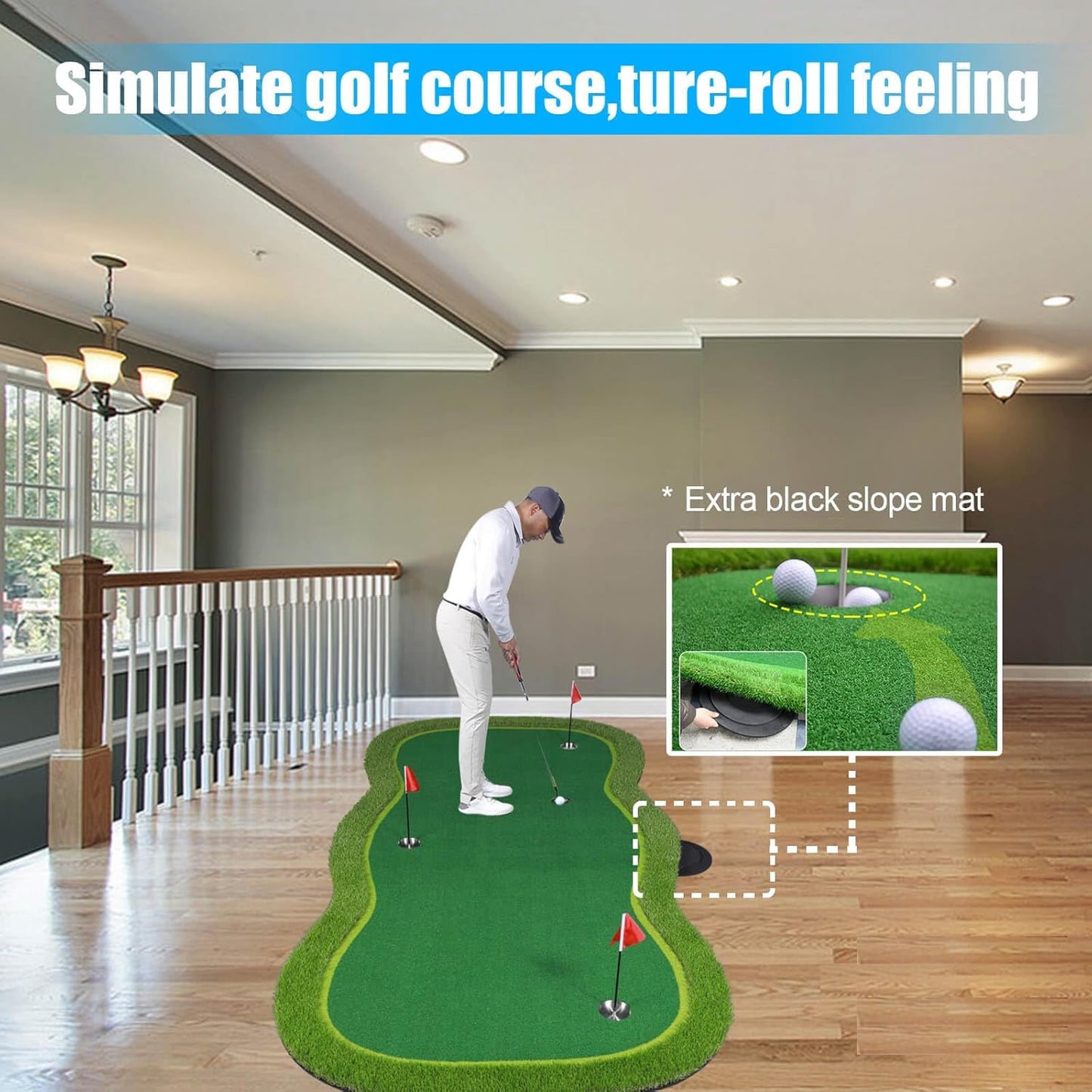 Putting Practice Mat, Long Indoor/Outdoor Training Green
