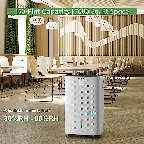 Waykar 150 Pints 7,000 Sq. Ft Energy Star Dehumidifier with Drain Hose & 2.04 Gal Water Tank