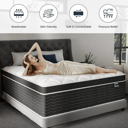Full Size Mattress, 10 Inch Full Size Mattress in a Box, Medium Plush Hybrid Mattress