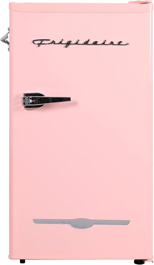 Frigidaire Retro Bar Fridge 3.2 Cu. Ft, Pink/Coral – Compact with Bottle Opener, Adjustable Thermostat & Shelves