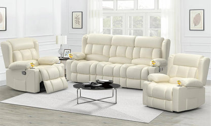 3 Seat Reclining Sofa with Storage Drawer USB Ports & Cup Holders Manual Couch