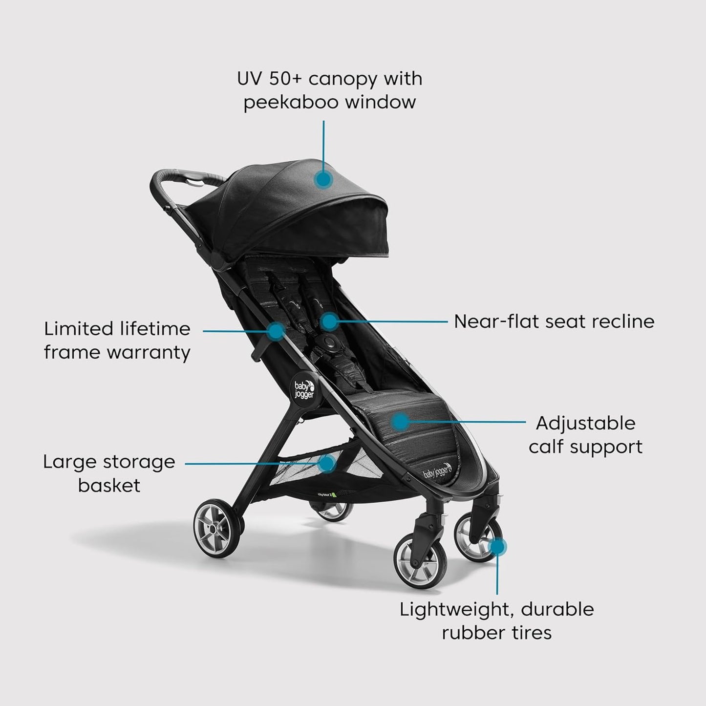 City Tour 2 Ultra-Compact Travel Stroller, Jet, Lightweight, Foldable, Ideal for Traveling