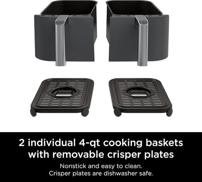 Ninja Foodi 10QT 6-in-1 DualZone Smart XL Air Fryer, 2 Independent 5QT Baskets, Smart Cook Thermometer, Match Cook, Smart Finish, Air Fry, Roast, Bake, Dehydrate, Reheat, Grey, DZ550