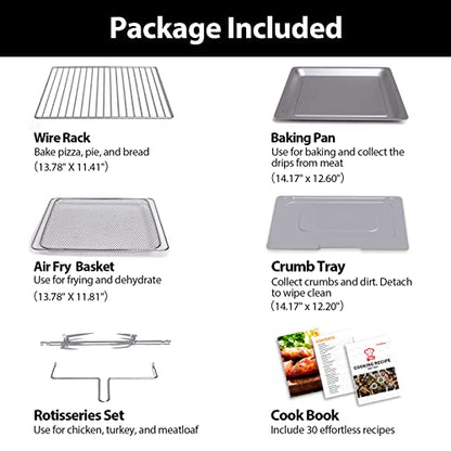 32QT Extra Large Air Fryer, 19 In 1 Air Fryer Toaster Oven Combo with Rotisserie and Dehydrator, Digital Convection Oven Countertop Airfryer Fit 13" Pizza, 6 Accessories, 1800w (Black) : Home & Kitchen