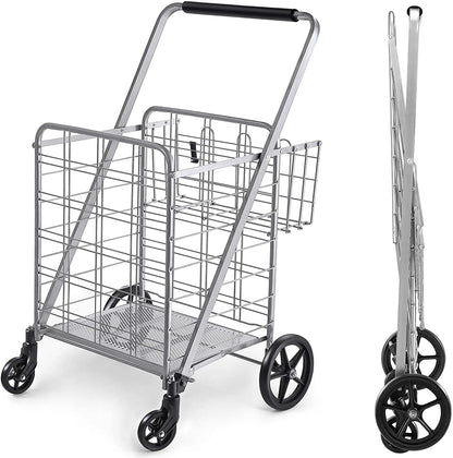 Wellmax Shopping Cart with Wheels, Metal Grocery Cart with Wheels, Shopping Carts For Groceries