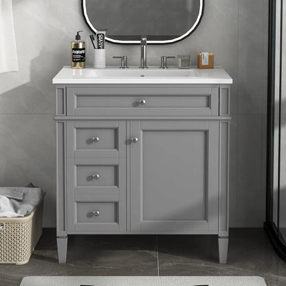 36" Bathroom Vanity with Single Sink Combo, Modern Undermount Bathroom Sink Cabinet with 2 Drawers and a Tip-Out Drawer, Freestanding Bathroom Vanities, Soft Closing, Solid Wood Frame