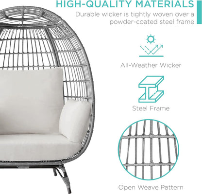 Best Choice Products Wicker Egg Chair, Oversized Indoor Outdoor Lounger for Patio, Backyard, Living Room w/ 4 Cushions, Steel Frame, 440lb Capacity - Ivory