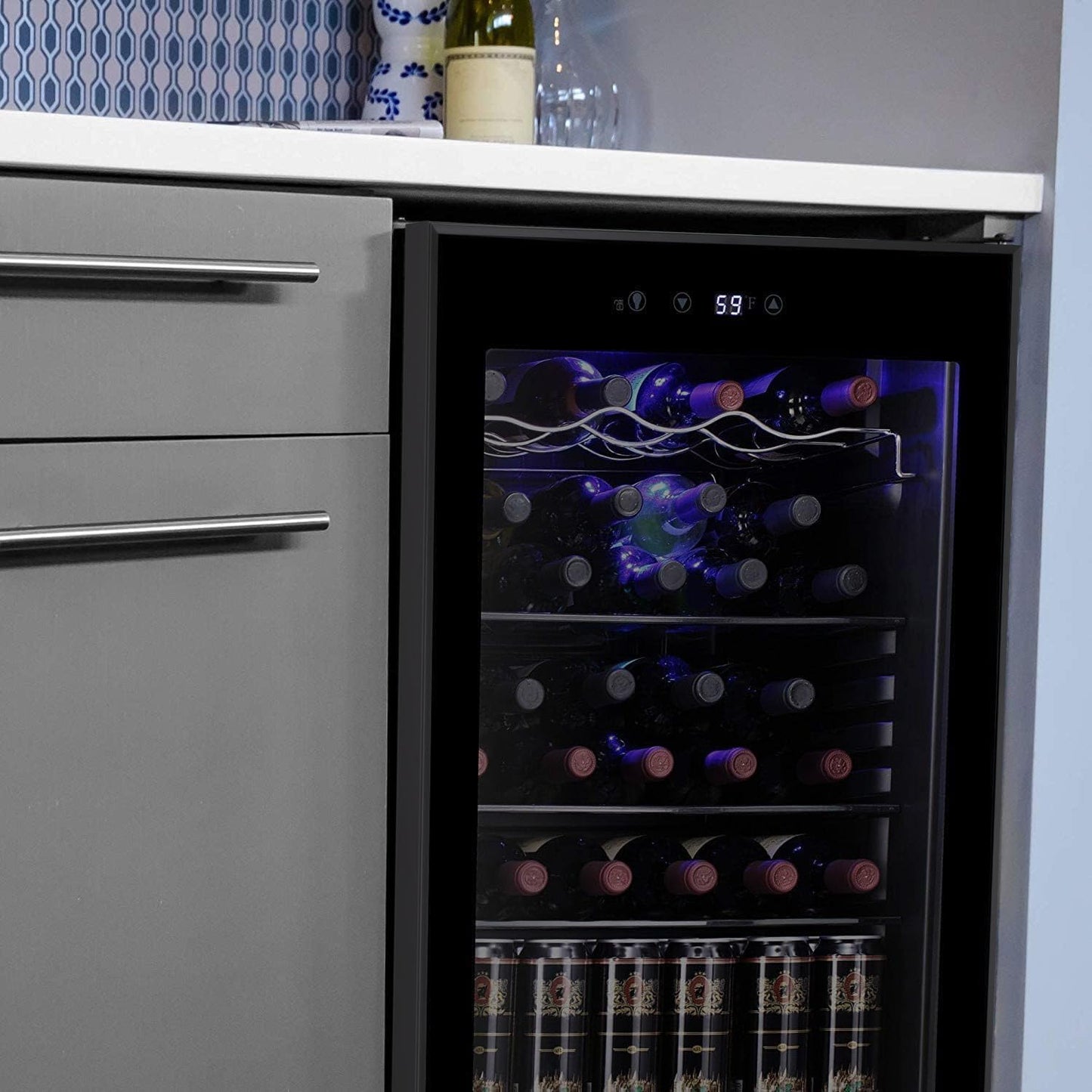 Antarctic Star 36 Bottle Wine Cooler/Cabinet BeverageRefrigerator Small Mini Wine Cellar Beer Soda Bar Fridge Quiet Operation Compressor Adjust Temperature Freestanding Black, 4.4 Cu. ft
