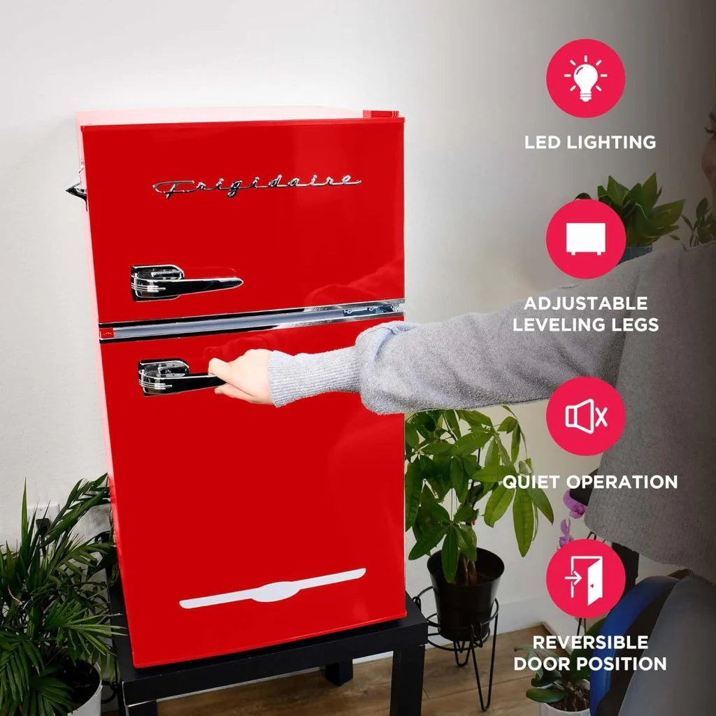 Frigidaire Retro Mini Fridge with Freezer & Side Bottle Opener-Small 2 Door Refrigerator for Office Bar or College Dorm Room-3.1 Cu Ft – 19”"D x 20.5" W x 33.5" H