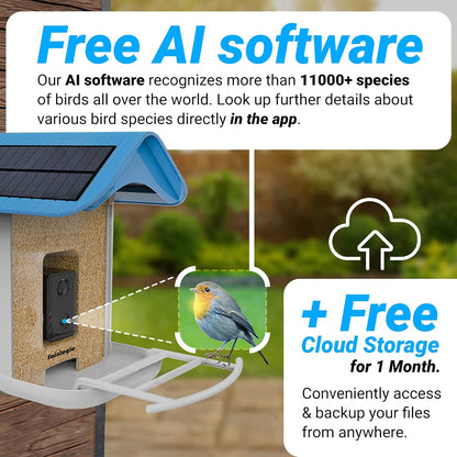 Smart Bird Feeder with 1080P HD Camera, Camera Bird Feeder Identify Bird Species with 2 Solar Panels, Video Bird Feeder with WiFi & Motion Detection, Smart Bird Feeders as Gifts(Light Blue)