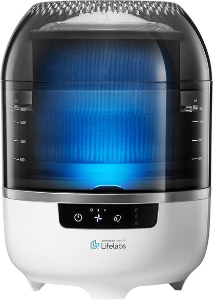 Bedroom Evaporative Humidifier, Humidifier and Air Purifier in One, with HOCL Generator, Mildew Remover, Pet Smoking Odor Eliminator, 538 Square Feet, Blue