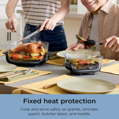 Ninja Crispi 4-in-1 Portable Glass Air Fryer Cooking System, 1500W, 4QT & 6-Cup TempWare Glass Containers with Storage Lids, Microwave, Freezer & Dishwasher Safe