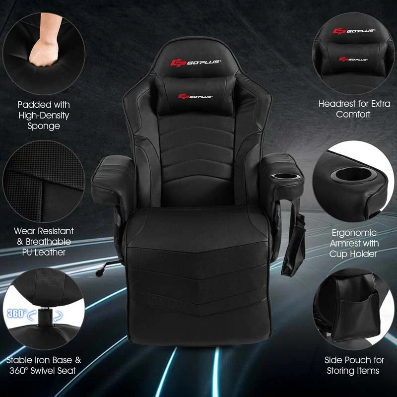 Pu Leather Massage Gaming Chair Ergonomic High Back Racing Style Gaming Recliner With Adjustable Backrest Amp Footrest Cup Holder Side Pouch - Comfortable And Ergonomic Design