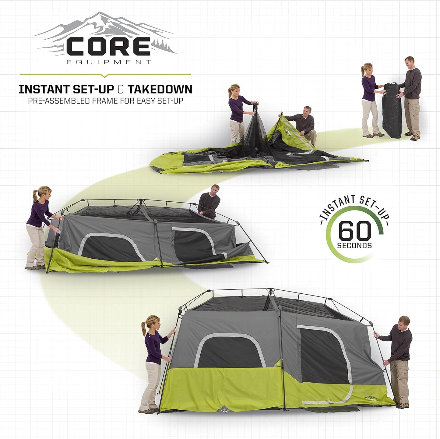 Core 9-Person Instant Cabin Tent, 14'x9', Green