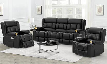3 Seat Reclining Sofa with Storage Drawer USB Ports & Cup Holders Manual Couch