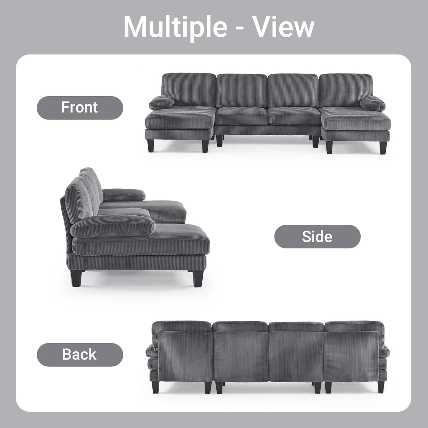 VINGLI 110" Sectional Couches for Living Room,U Shaped Couch with Double Chaise, 4-Seat Sofa Set with Chenille Fabric for Home Furniture,Beige