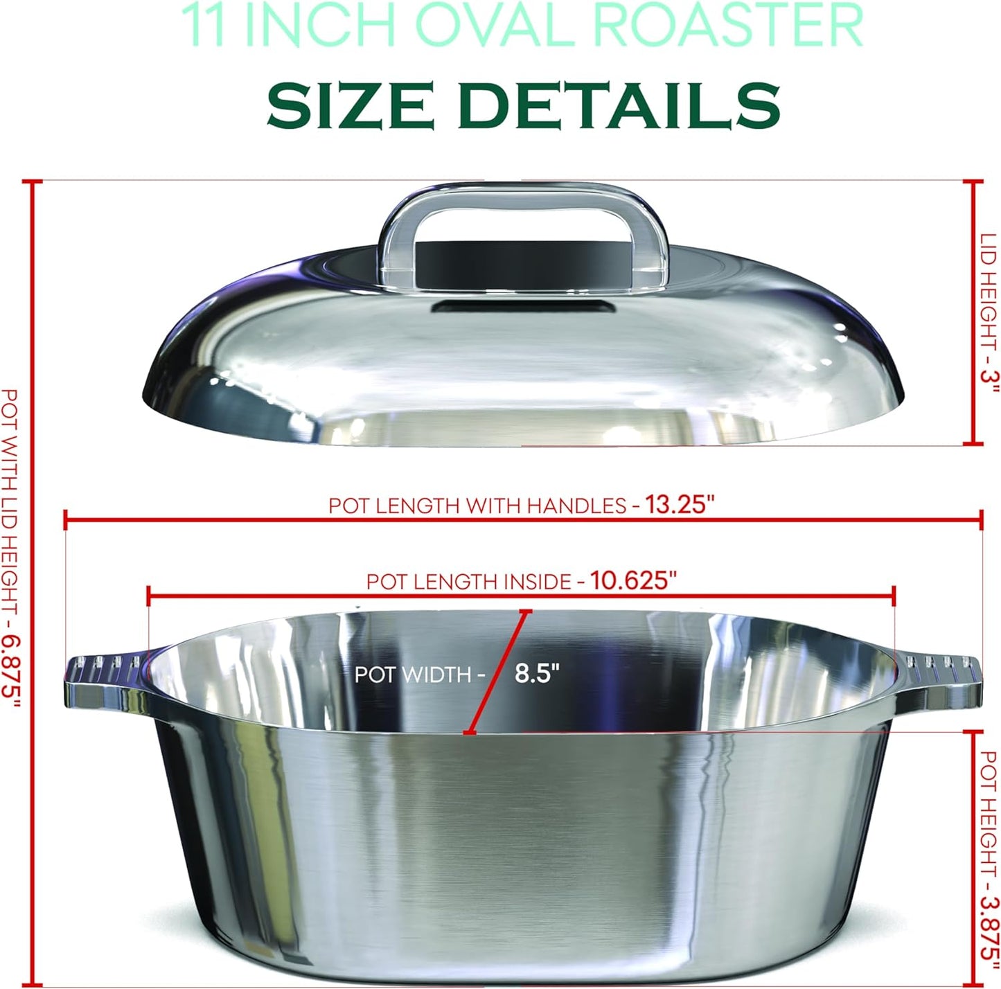 Cast Aluminum Dutch Oven - 8 Quart - Oval Dutch Oven Pot with Lid for Families and Parties - Lightweight Cajun Cookware with Ideal Heat Distribution - Oval Roaster Pan with Lid (13 Inch)