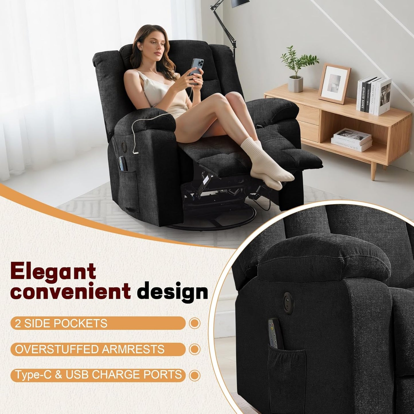 Rocker Recliner Glider Recliner Chairs for Adults 360° Swivel Rocking Chair