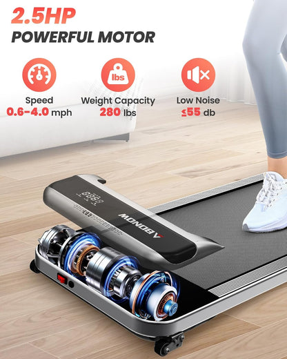 Walking Pad, Under Desk Treadmill with Incline for Home Office 2.5HP Portable Walking Treadmill with 280 Lbs Weight Capacity Walking Machine, Remote Control, LED Display