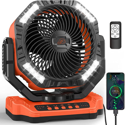 40,000mAh Battery Operated Fan, 13" Remote Camping Fan with LED Auto-Oscillating Rechargeable Fan Powerful Portable Desk Fan for Home, Camping, RV, Courtyard, Picnic, Emergency Power