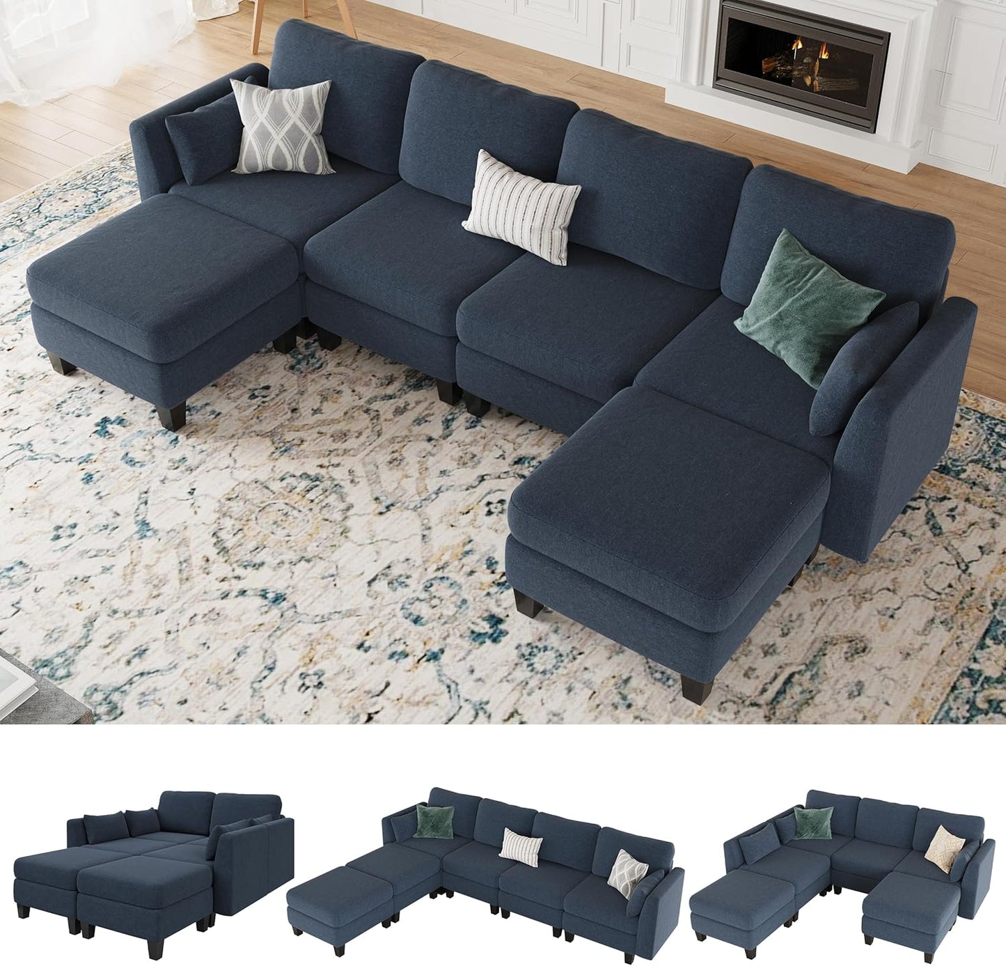 Modular Sectional Sofa, Convertible U Shaped Sofa Couch with High Density Memory Foam, 6 Seat Comfy Modular Sofa Couch for Living Room, Modern U Shaped Sectional Sofa, Dimgrey