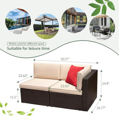 Devoko 5 Pieces Patio Furniture Sets All Weather Outdoor Sectional Patio Sofa Manual Weaving Wicker Rattan Patio Seating Sofas with Cushion and Glass Table(Beige)