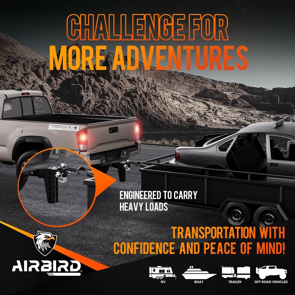 Adjustable Trailer Hitch Fits 2-Inch Receiver, Heavy Duty Tow Hitches (17000 LBS GTW) 6 Inch Drop Truck Hitch Tri-Ball Mount with Hook (1-7/8" x 2" x 2-5/16")