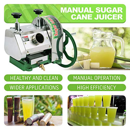 TRY YEAN Manual Sugarcane Juice Machine, Professional Stainless Steel Sugar Cane Juicer, 110LBS Output per Hour with 2 Inch Large Inlet Extractor, Handwheel Sugar Canes Squeezer for Commercial Home: Home & Kitchen