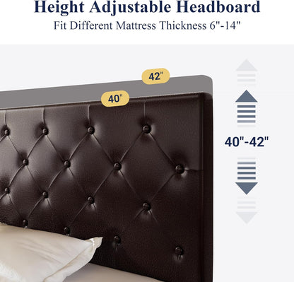 Allewie Upholstered Queen Size Platform Bed Frame with 4 Storage Drawers and Headboard, Square Stitched Button Tufted, Mattress Foundation with Wooden Slats Support, No Box Spring Needed, Light Grey