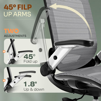 GABRYLLY Ergonomic Office Chair, High Back Home Desk Chair with Headrest, Flip-Up Arms, 90-120° Tilt Lock and Wide Cushion, Big and Tall Mesh Chairs for Man Woman, Black Task Chair